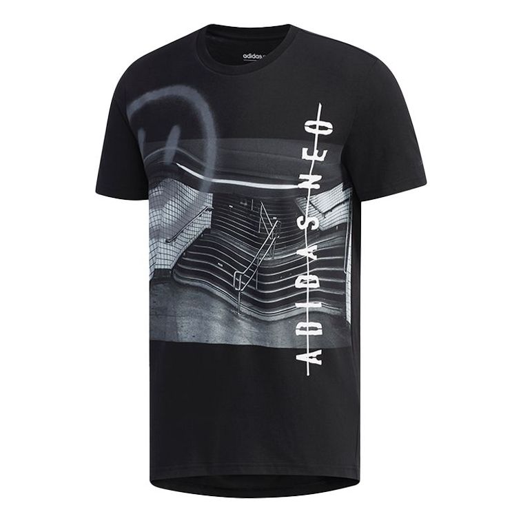 adidas neo M Fav Art Grf T Casual Sports Breathable Short Sleeve Black EI4517