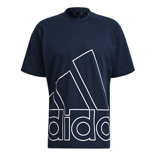 adidas U Big Logo T Printing Sports Round Neck Short Sleeve Navy Blue GU4292