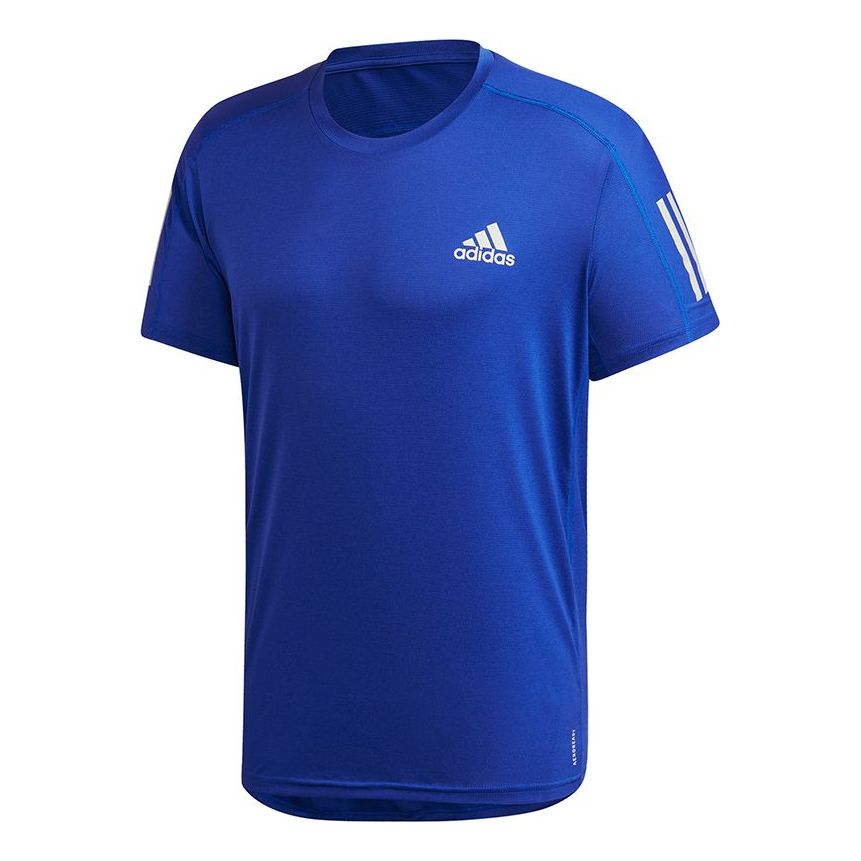 adidas Own the Run Tee Training Sports Reflective Stripe Short Sleeve Blue FS9800