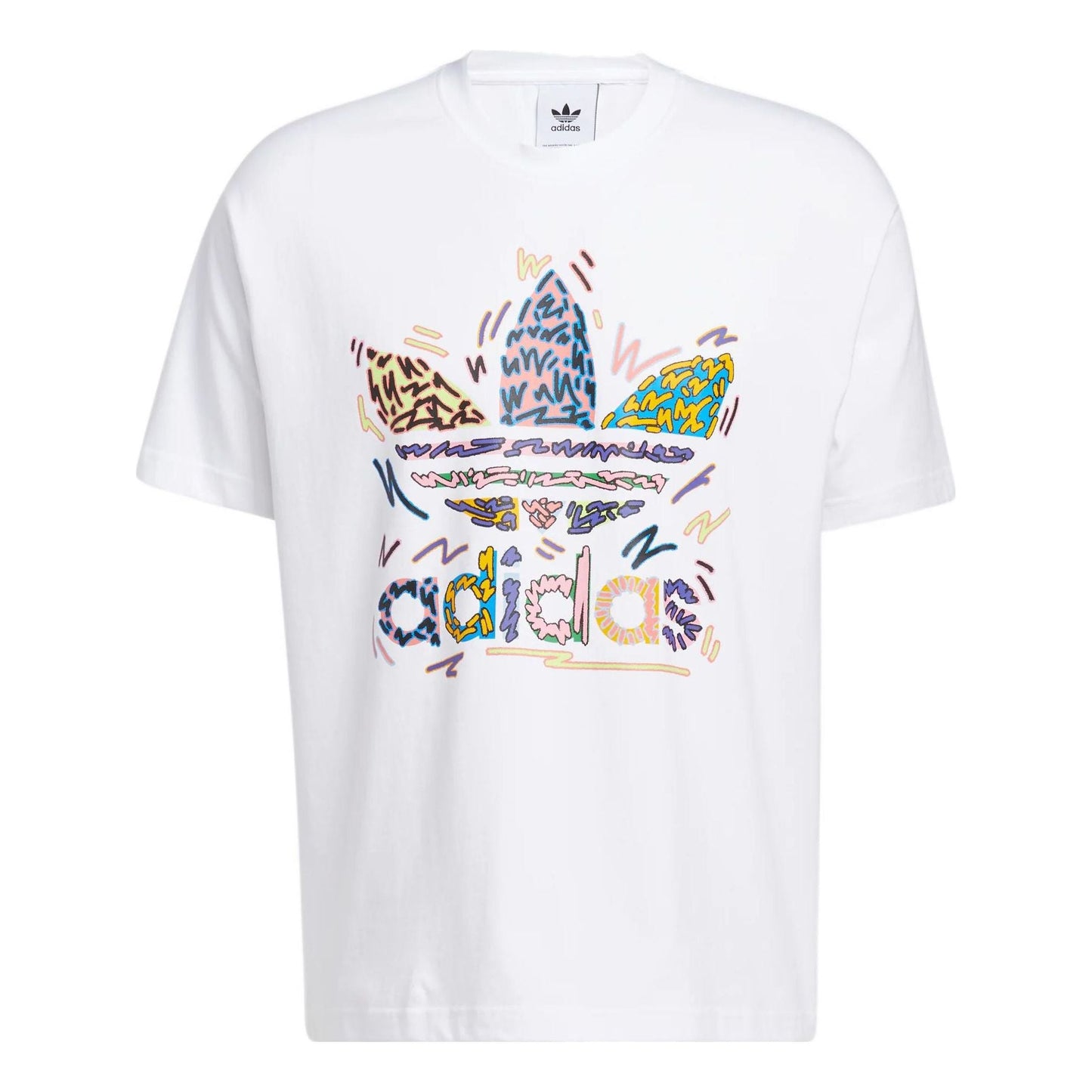 adidas originals SS22 Cartoon Logo Printing Round Neck Casual Short Sleeve Unisex White HC3076