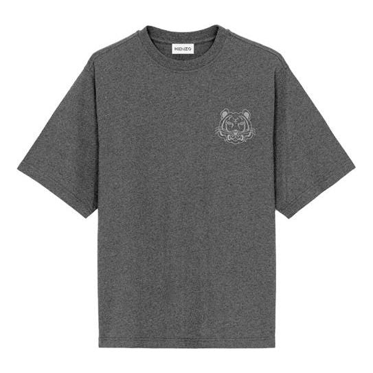 Men's KENZO FW21 Tiger Head Printing Casual Short Sleeve Gray T-Shirt FB65TS053401-98