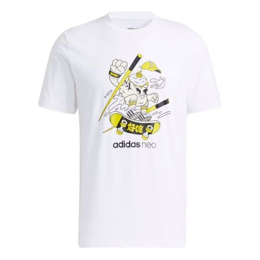 adidas neo M Fd Tee 3 Graffiti Cartoon Printing Sports Round Neck Short Sleeve White H50262