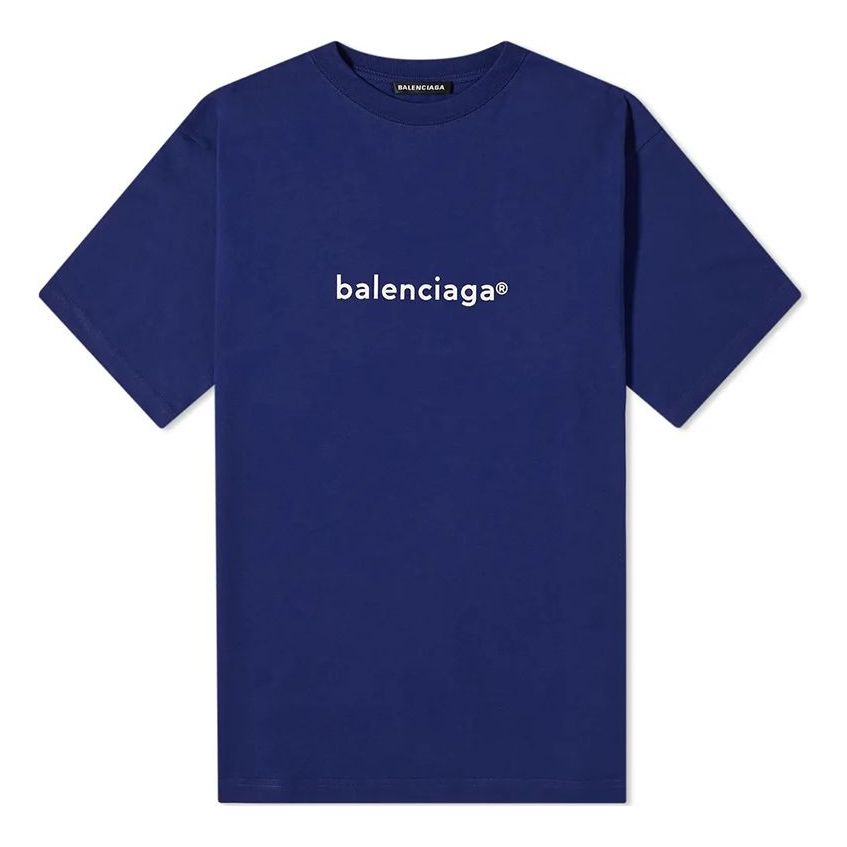 Men's Balenciaga Logo Alphabet Short Sleeve Blue 612966TIV541195