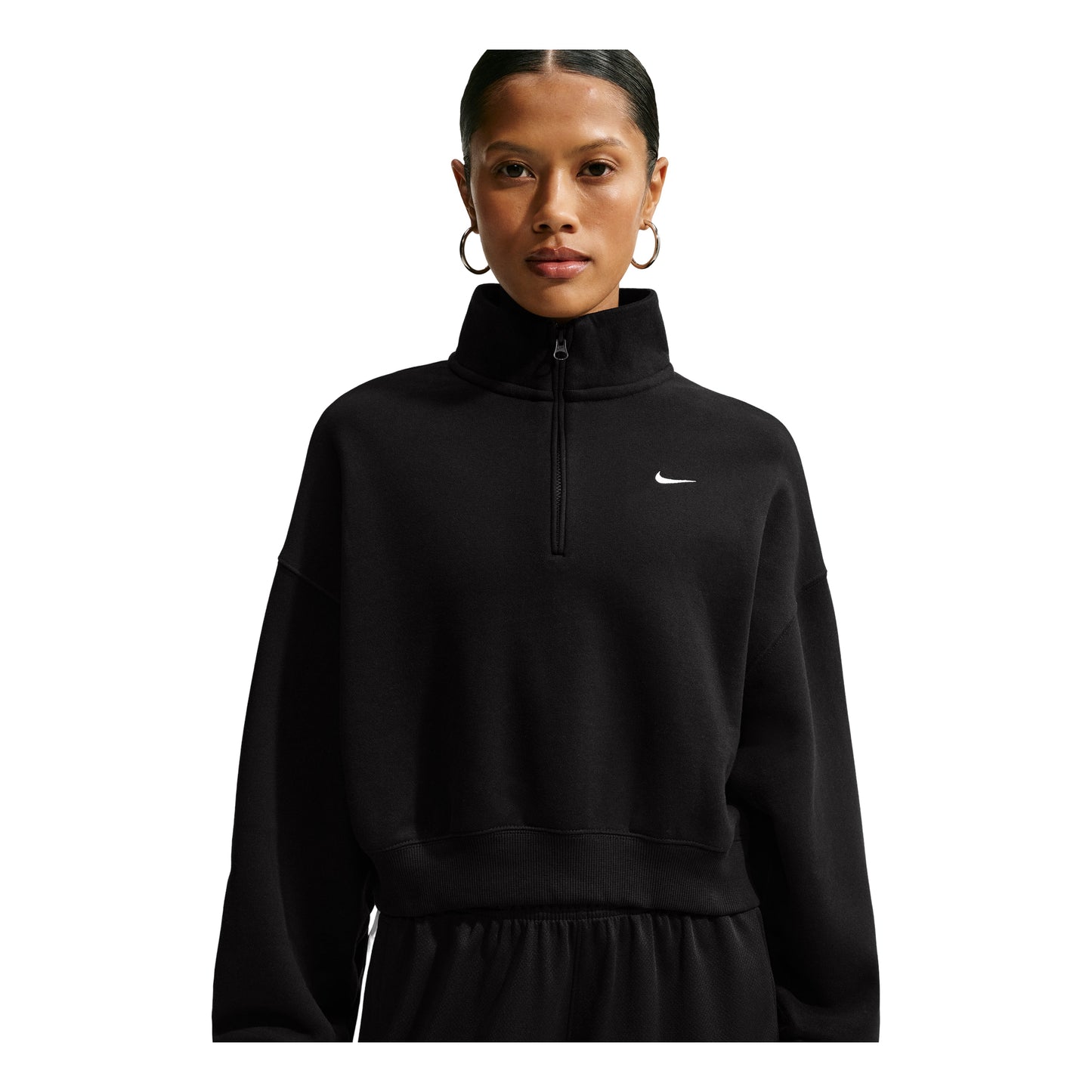 (WMNS) Nike Studio Fleece Medium Weight Oversized 1/4-Zip Cropped Top 'Total Black Sail' IM8501-001