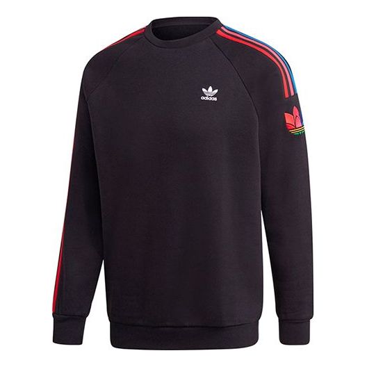 adidas originals logo Printing Side Stripe Round Neck Knit Black GE0804
