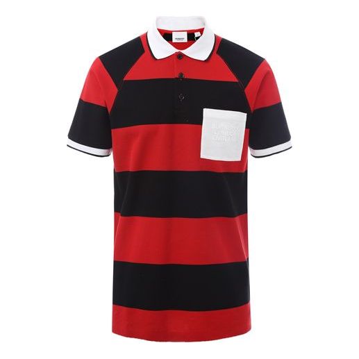 Men's Burberry SS21 Stripe Colorblock Short Sleeve Polo Shirt Red 80134751