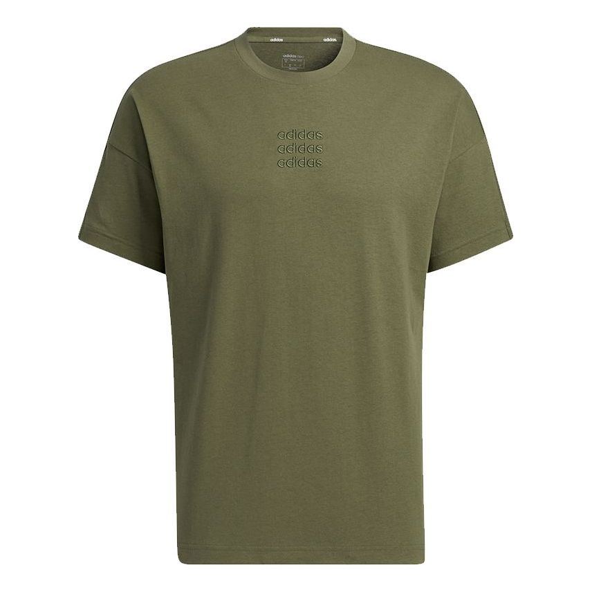 adidas neo M Icons C+ Tee Back Large Logo Printing Sports Short Sleeve Green H52727