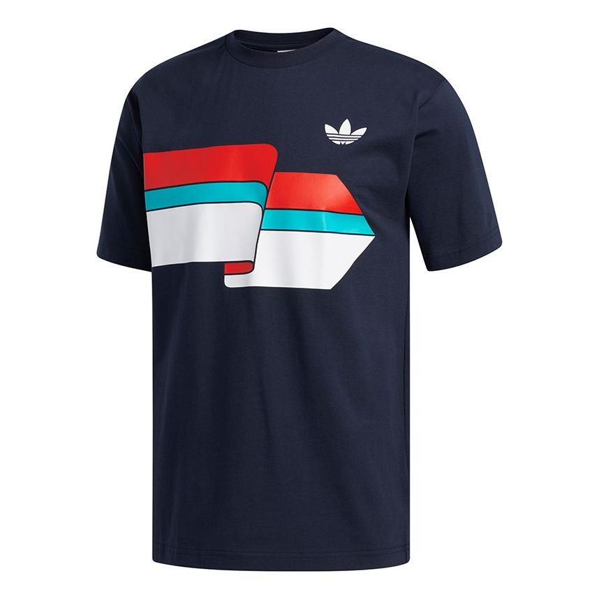 adidas originals Ripple Tee Colorblock Printing Sports Short Sleeve Navy Blue FM1548