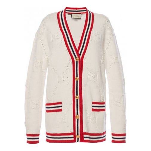 (WMNS) Gucci Sylvie Web Knit Cardigan 'Ivory/Red' 574182-XKARR-9376
