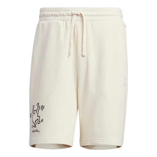 Men's adidas neo x . Crossover Cartoon Pattern Stripe Athleisure Casual Sports Shorts Beige HD7258