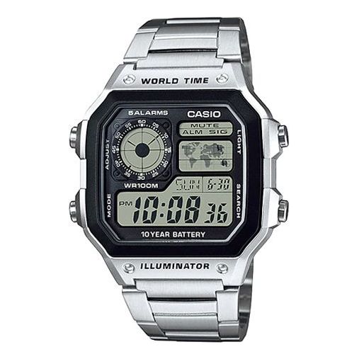 CASIO Youth Series Standard Stainless Steel Sliver Quartz Waterproof Mens Silver Digital AE-1200WHD-1AV