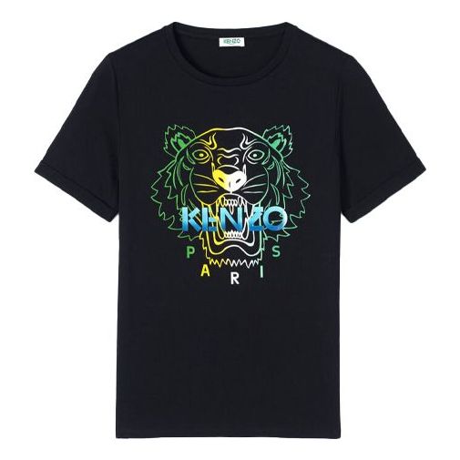 KENZO Multi-Color Tiger Head Printing Casual Short Sleeve Black FA5-2TS826-4YH-99
