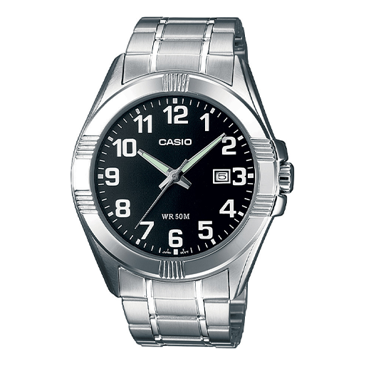 Men's CASIO Quartz Watch Stainless Steel Strap 50m Waterproof Black Dial Analog Mens MTP-1308D-1B