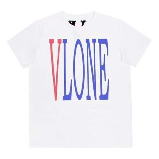 VLONE Back Large Logo Short Sleeve Couple Style White Blue VLTE17SS006