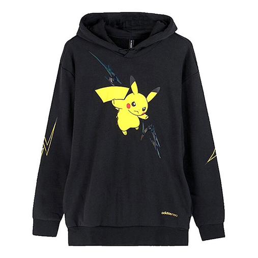 adidas neo M PKMN Pikachu Pattern Printing hooded Drawstring Black FU3923