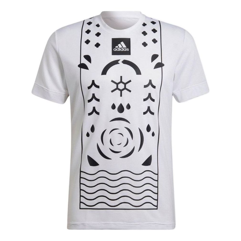 adidas Geometry Pattern Logo Printing Round Neck Short Sleeve White HA2554