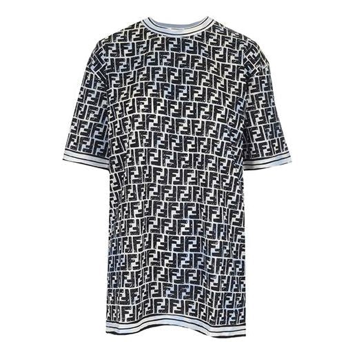 FENDI Alphabet Pattern Printing Loose Round Neck Short Sleeve Black FS7242AC6GF1B64