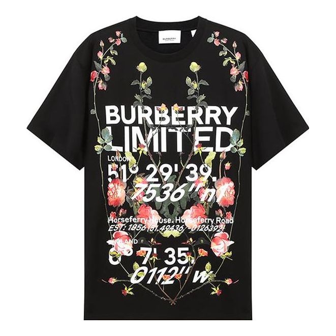Men's Burberry Printing Round Neck Pullover Short Sleeve Black 80374601