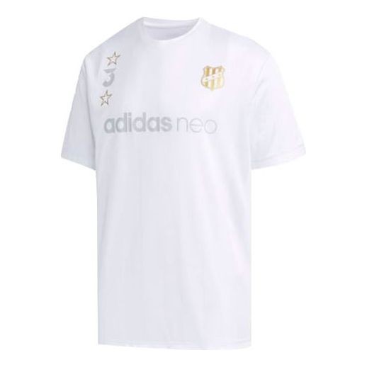 Men's adidas neo Logo Printing Sports Round Neck Short Sleeve White T-Shirt EI4518