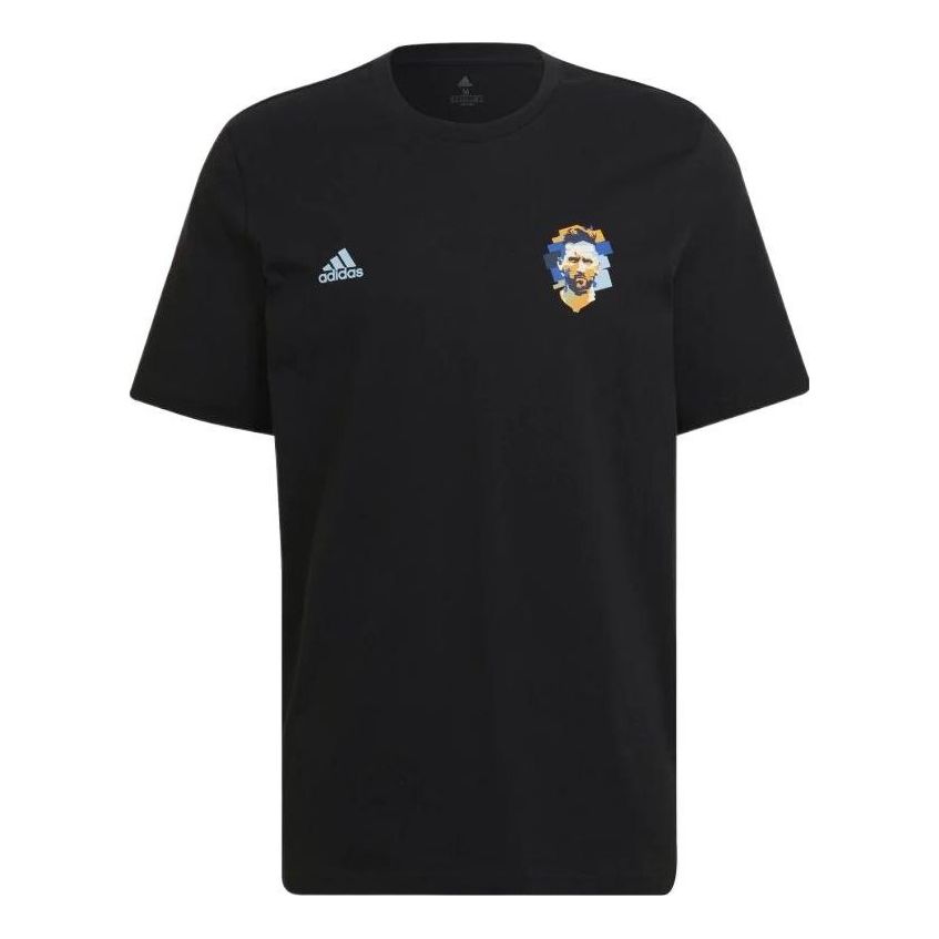 adidas Messi Subject Solid Color Back Alphabet Numeric Round Neck Short Sleeve Black HA0936