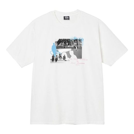 Stussy Unisex SS22 Pink Motel Pig. Dyed Printing Round-neck White 3903775
