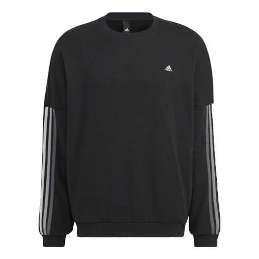 Men's adidas Stripe Sports Round Neck Pullover Black HC9960