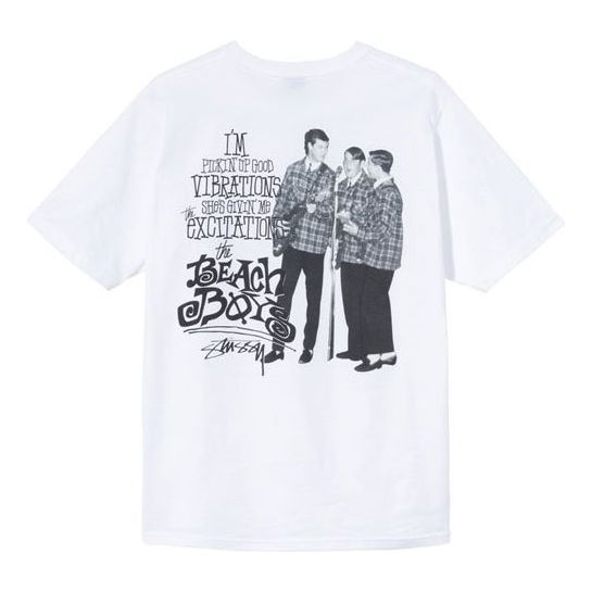 Men's Stussy The Beach Boy Band Portrait Short Sleeve Unisex White 3903704