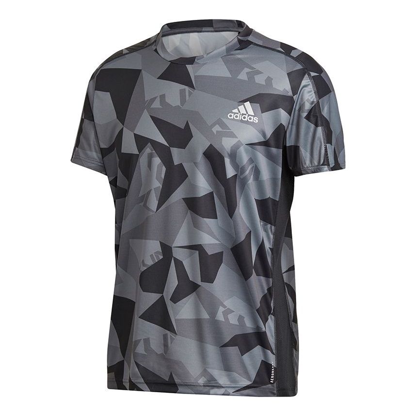 adidas Own The Run Tee Camouflage Printing Quick Dry Training Running Short Sleeve Version Gray GK8161