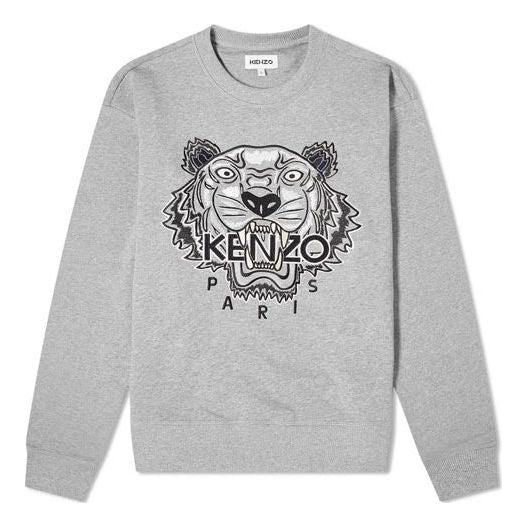 Men's KENZO Pearl Tiger Head Embroidered Pattern Cotton Round Neck Long Sleeves Gray FA65SW1114XV-94