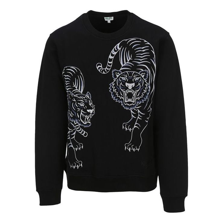 Men's KENZO Cotton Embroidered Pattern Pullover Long Sleeves Black F96-5SW009-4XG-99