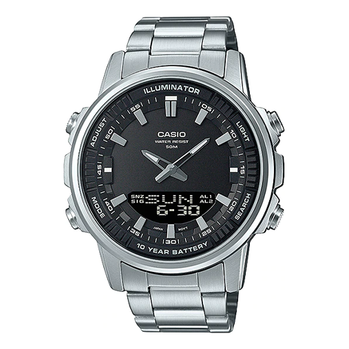 Men's CASIO Dress Series Classic Minimalistic Black 47mm 50 waterproof Stainless Steel Strap Mens Silver Analog AMW-880D-1AV