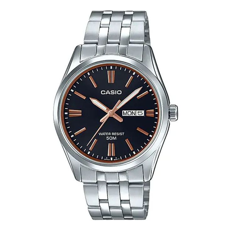 Men's CASIO 50m waterproof quartz 44.3*38*9.7mm Stainless Steel Strap Black Mens MTP-1335D-1A2