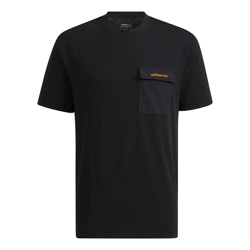 adidas neo M Sw Pkt Tee Chest Pocket Back Funny Sports Short Sleeve Black H55278