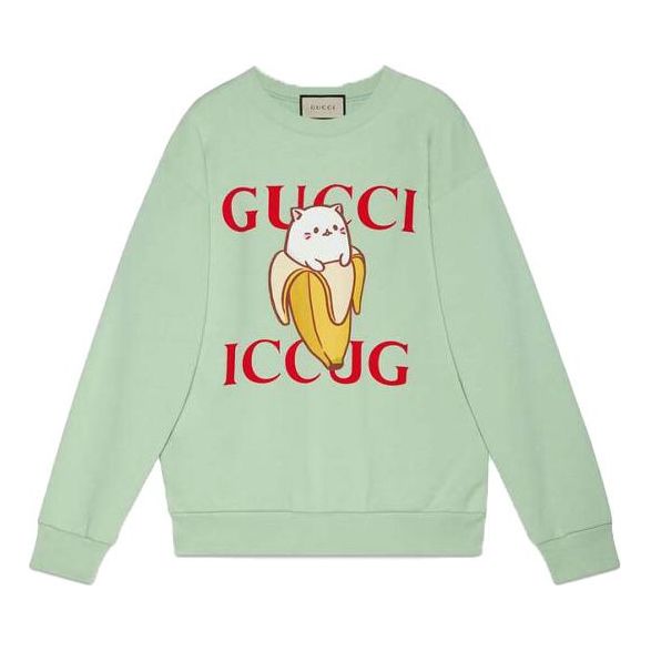 (WMNS) Gucci x Bananya Crossover SS21 Kitten Round Neck Cartoon Long Sleeves Green 617964-XJDGS-3614