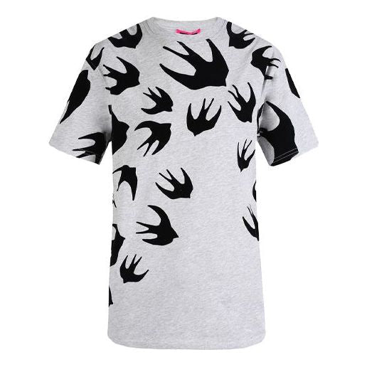 McQ Alexander McQueen Swallow Printing Round Neck Short Sleeve Gray 318978-RGH80-1225