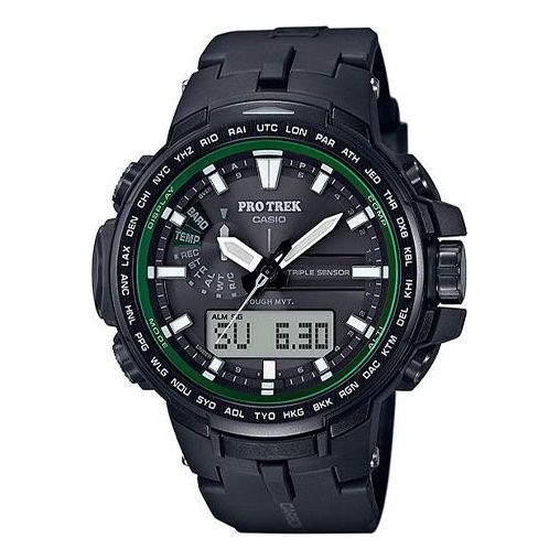 CASIO Solar Powered Sports Mens BlackGreen Analog/Digital Combo PRW-S6100Y-1