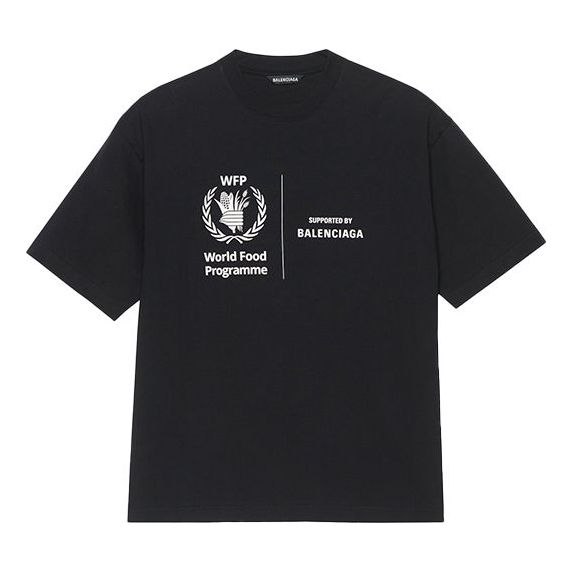 Men's Balenciaga x WFP 1st Generation Crossover Printing Logo Round Neck Pullover Short Sleeve Black 612966THV841000