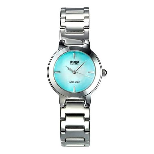 CASIO Waterproof Quartz Simulate Gradient Green Dial 25mm Stainless Steel Strap Watch Silver Analog LTP-1191A-3CDF