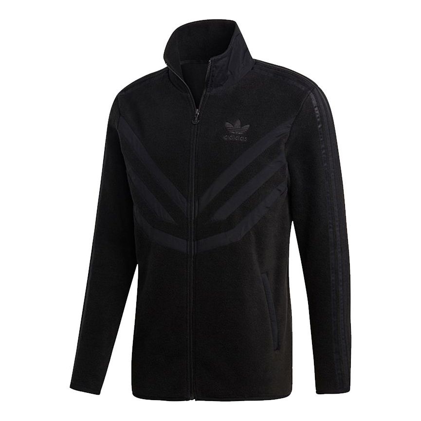 Men's adidas originals Pfleece Trktop Sports Logo Casual Suede Stay Warm Stand Collar Jacket Black EC3675
