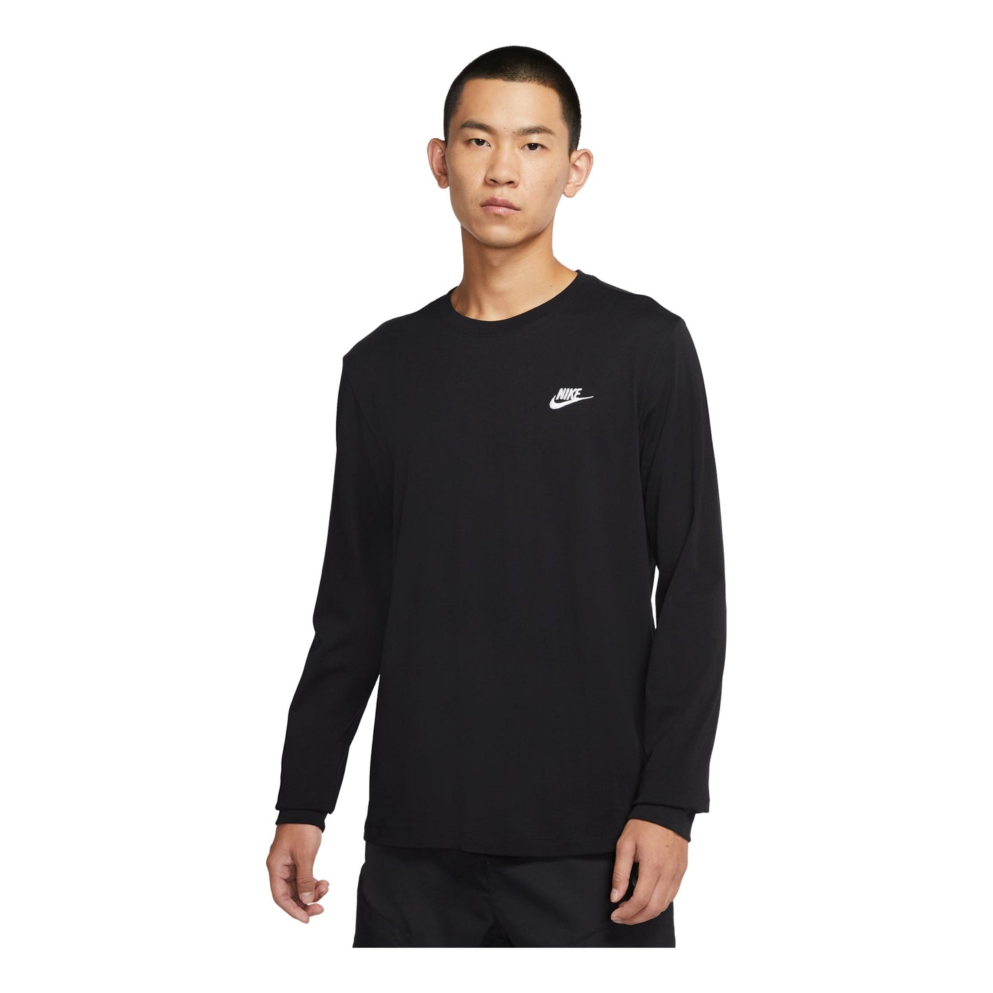 Men's Nike Embroidered Logo Loose Sports Running Long Sleeves Black T-Shirt AR5194-010