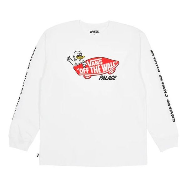 PALACE x Vans Crossover Off The Wall Classic Alphabet Pattern Printing Round Neck Long Sleeves White T-Shirt VN0A7VCMWHT