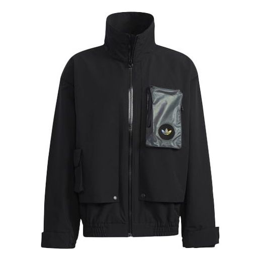 adidas originals 3D Pocket Logo Outdoor Cardigan Woven Stand Collar Jacket Black H58069
