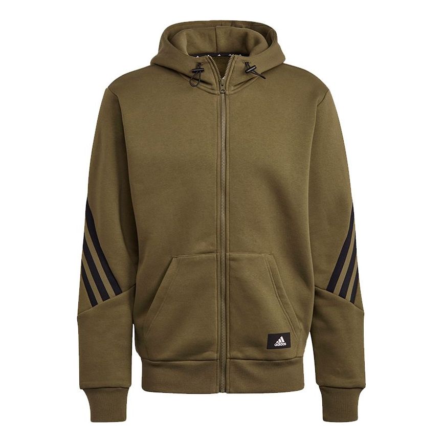 Men's adidas Fi Wtr Fz Stripe Sports Hooded Jacket Olive H44177