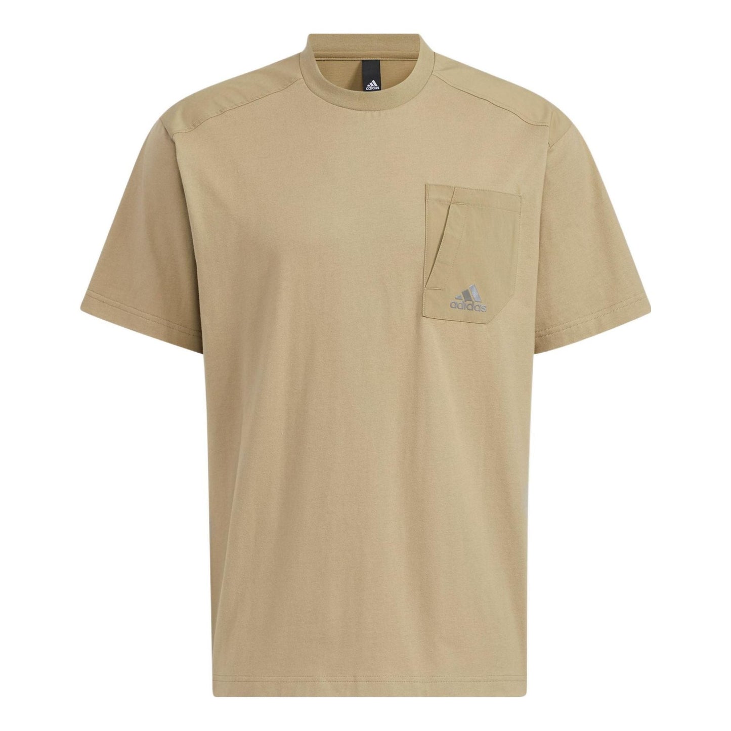 Men's adidas Solid Color Zipper Pocket Loose Casual Round Neck Short Sleeve Green T-Shirt HD0043