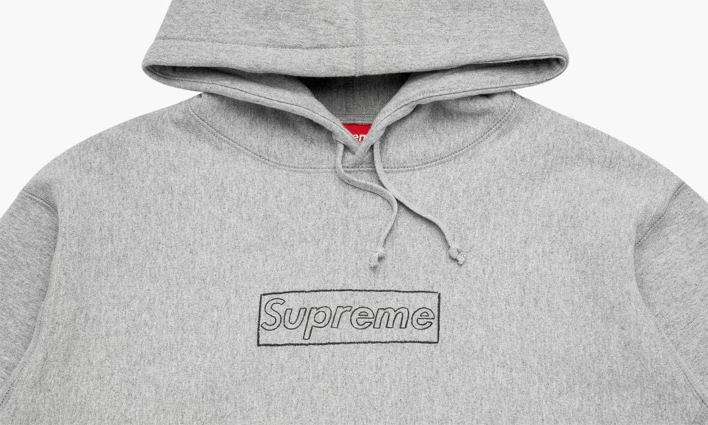 SUPREME KAWS CHALK LOGO BOX LOGO HOODIE GREY