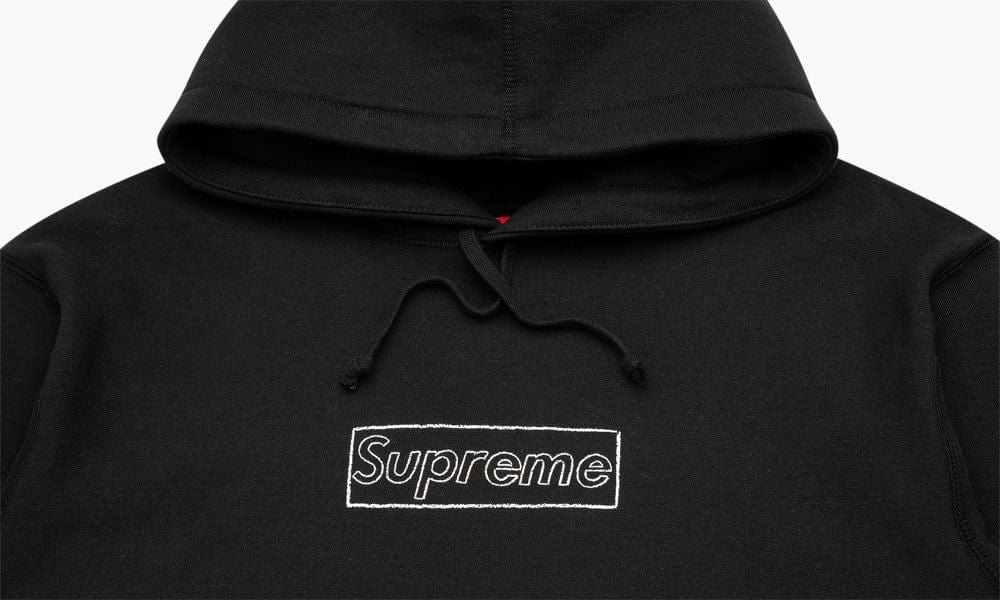 SUPREME KAWS CHALK LOGO BOX LOGO HOODIE BLACK