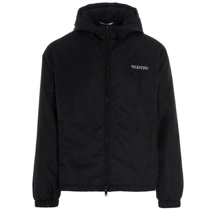 Valentino Black Hooded Logo Windbreaker