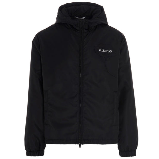 Valentino Black Hooded Logo Windbreaker