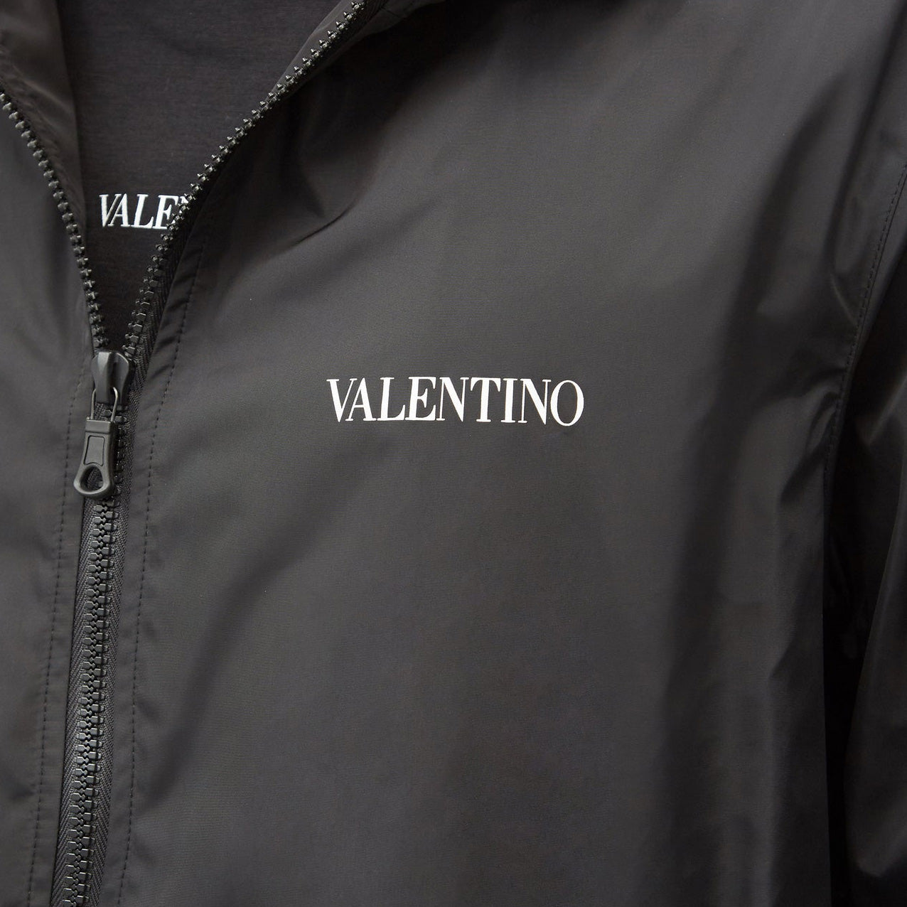 Valentino Black Hooded Logo Windbreaker
