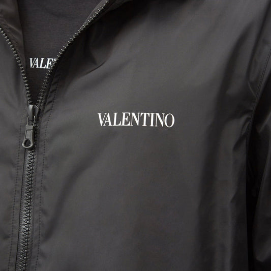 Valentino Black Hooded Logo Windbreaker